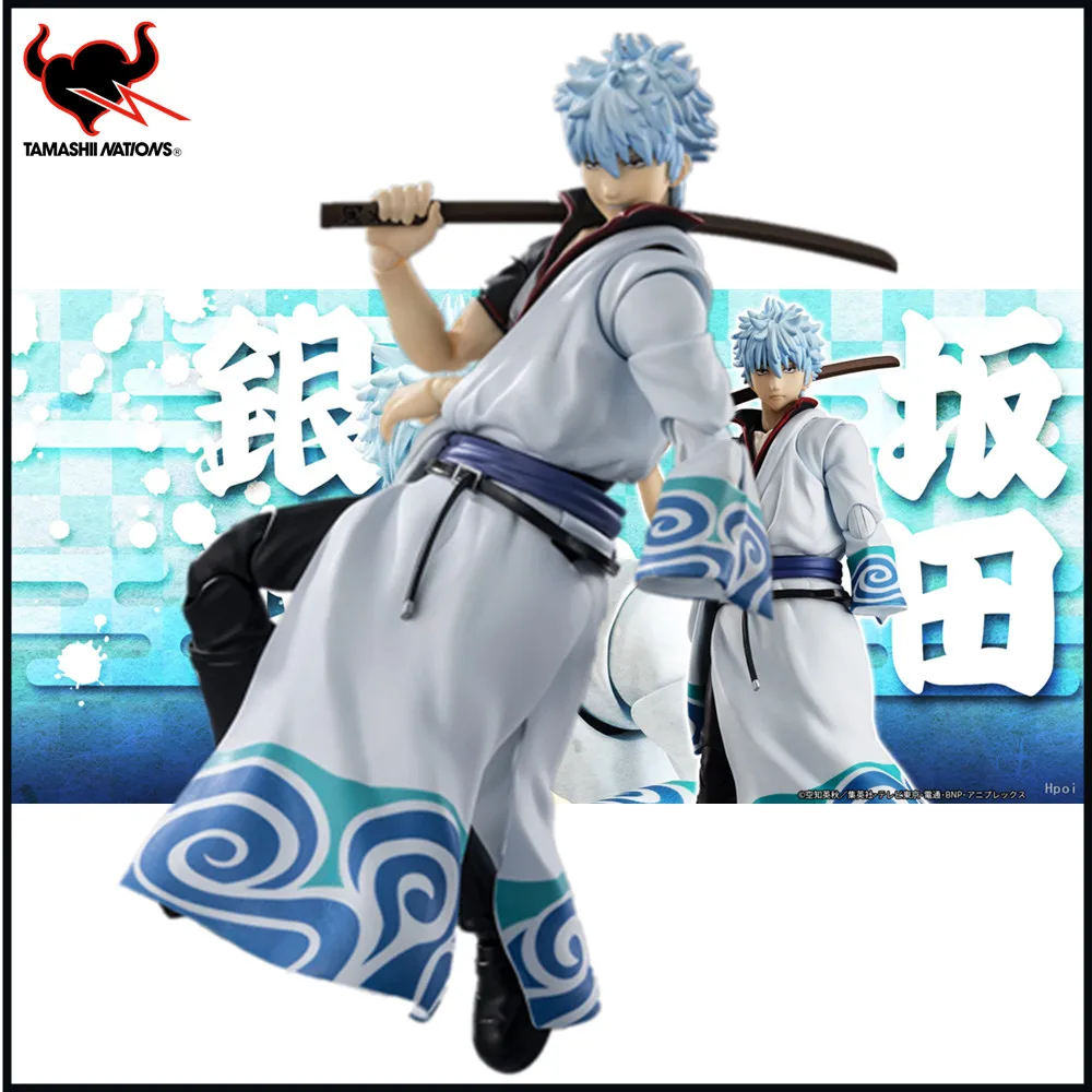 Original BANDAI Anime Figure Gintama S.H.Figuarts SAKATA GINTOKI Action Figurine Collector Toys Model Doll 14.5cm