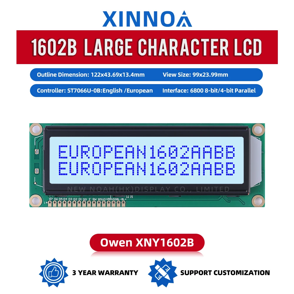 Écran LCD Rick avec police multiple, film gris européen, lettres bleues hosp1602B, prise en charge du contrôleur de développement de schéma, ST7066U, 2x16
