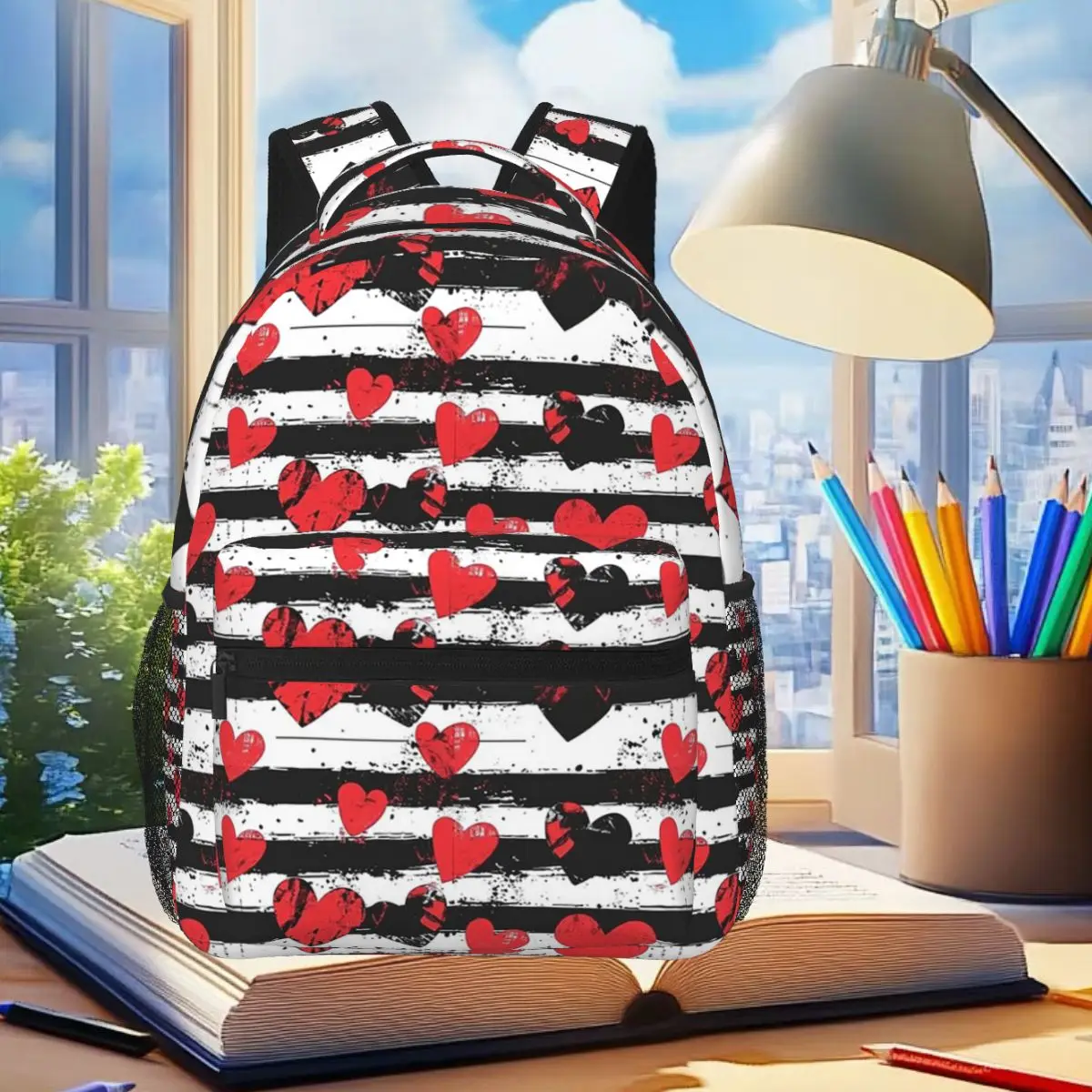 

Cute Heart Love Pattern Backpack Student Boys Girls BookBag Children School Bag Computer Shoulder Bags for Men Women
