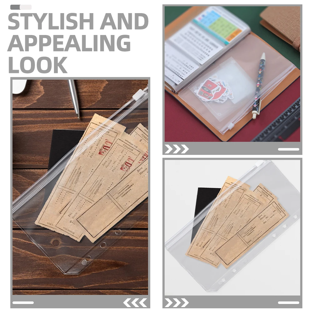

12pcs Binder Zipper Bags Clear Lightweight Pouches for Stationery Storage 6-Ring Refillable PVC Divider Accessories File Folder