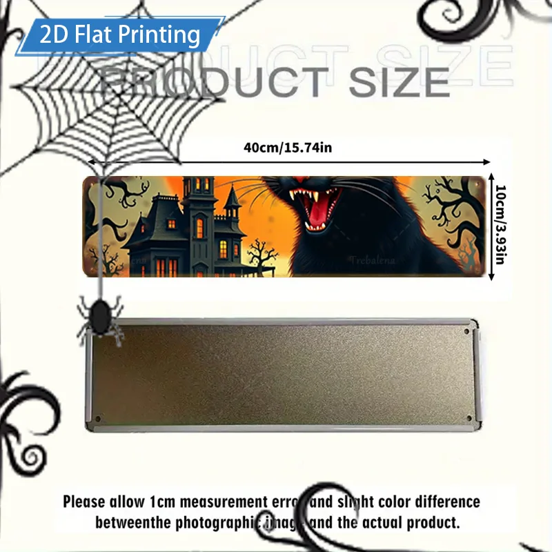 1 قطعة 4x16 بوصة علامة معدنية للهالوين جدار معدني الفن-قلعة مخيفة وقطة سوداء 2D طباعة مسطحة ديكور