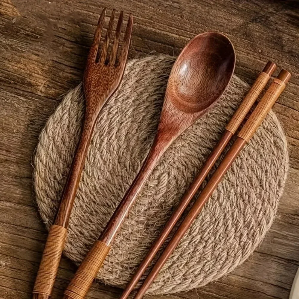 3 pieces/set, wooden tableware, spoon, fork, chopstick set, 