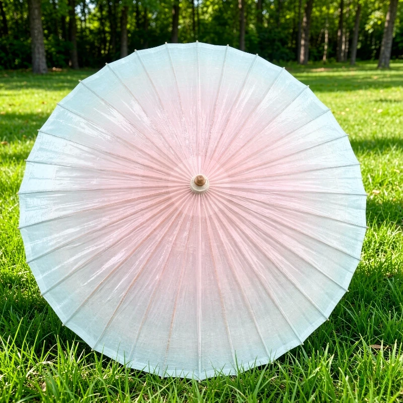 Teal Gradient Oil Paper Folding Umbrella Retro Hanfu Cheongsam Parasol UV Protection Dance Photography Performance Prop 전통 우산