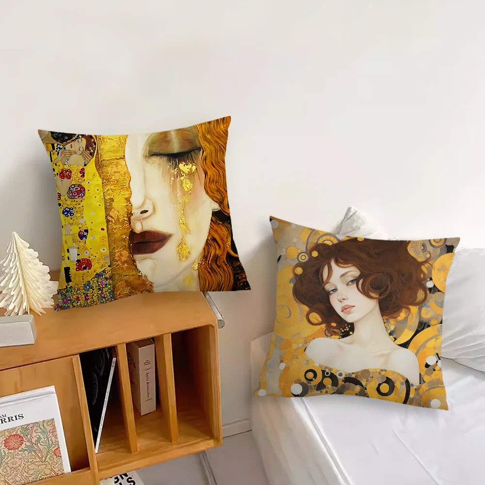 Gustav Klimt Oil Painting cushion cover Sofa Living Room Bedroom Headboard Backrest Cushion Square Cushion Nap Time Pillow Case