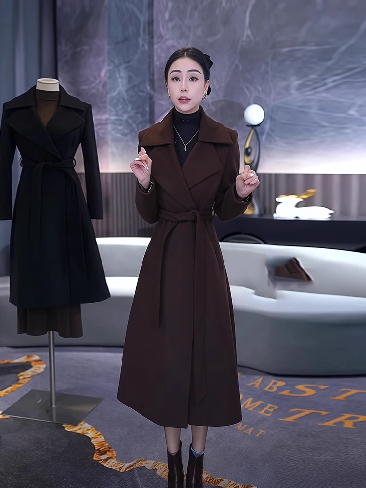 

Утепленное женское зимнее пальто Slim Fit в корейском стиле, длинное, до колен, с воротником-смокингом, модный дизайн