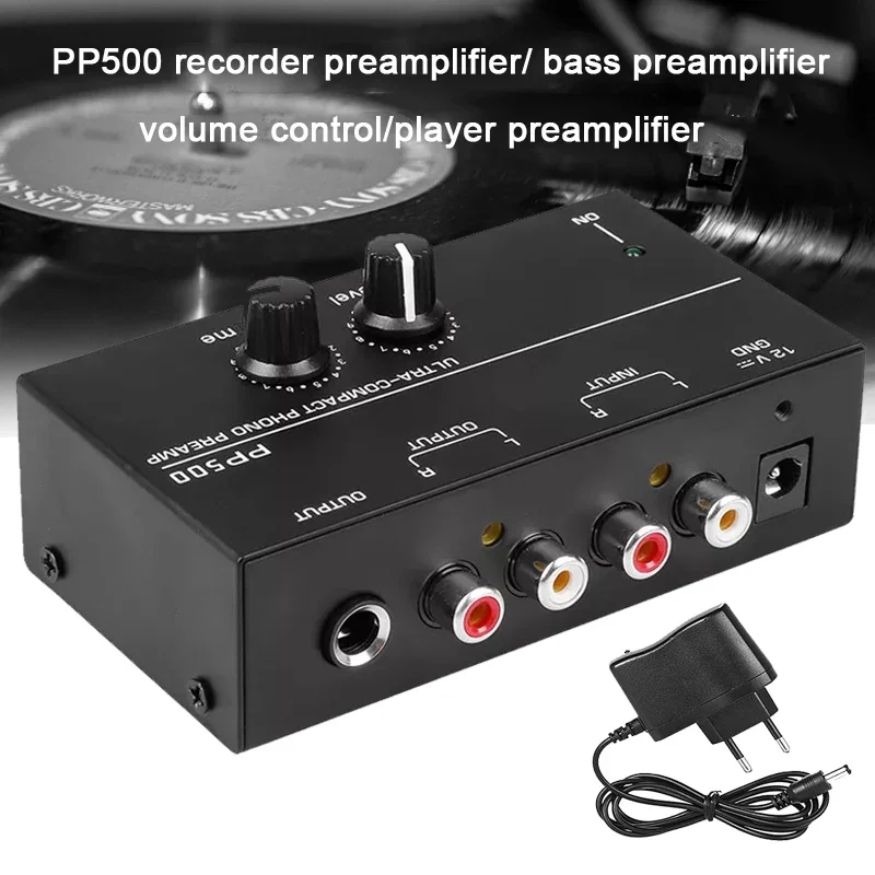 Préamplificateur phono portable avec contrôle du volume de niveau, vinyle LP, entrée RCA colorée, interfaces de sortie TRS 1/4"