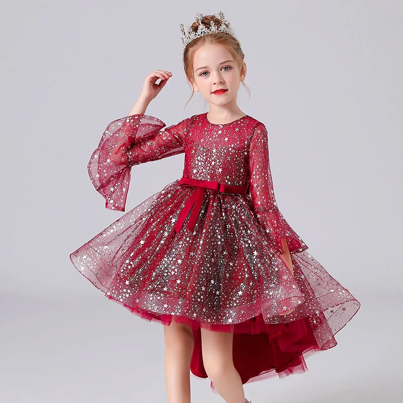 Christmas Costume Star Sequins Princess Dress for Teen Girls Kids Evening Dresses Long Luxury 2023 Party Gowns Fluffy Vestidos