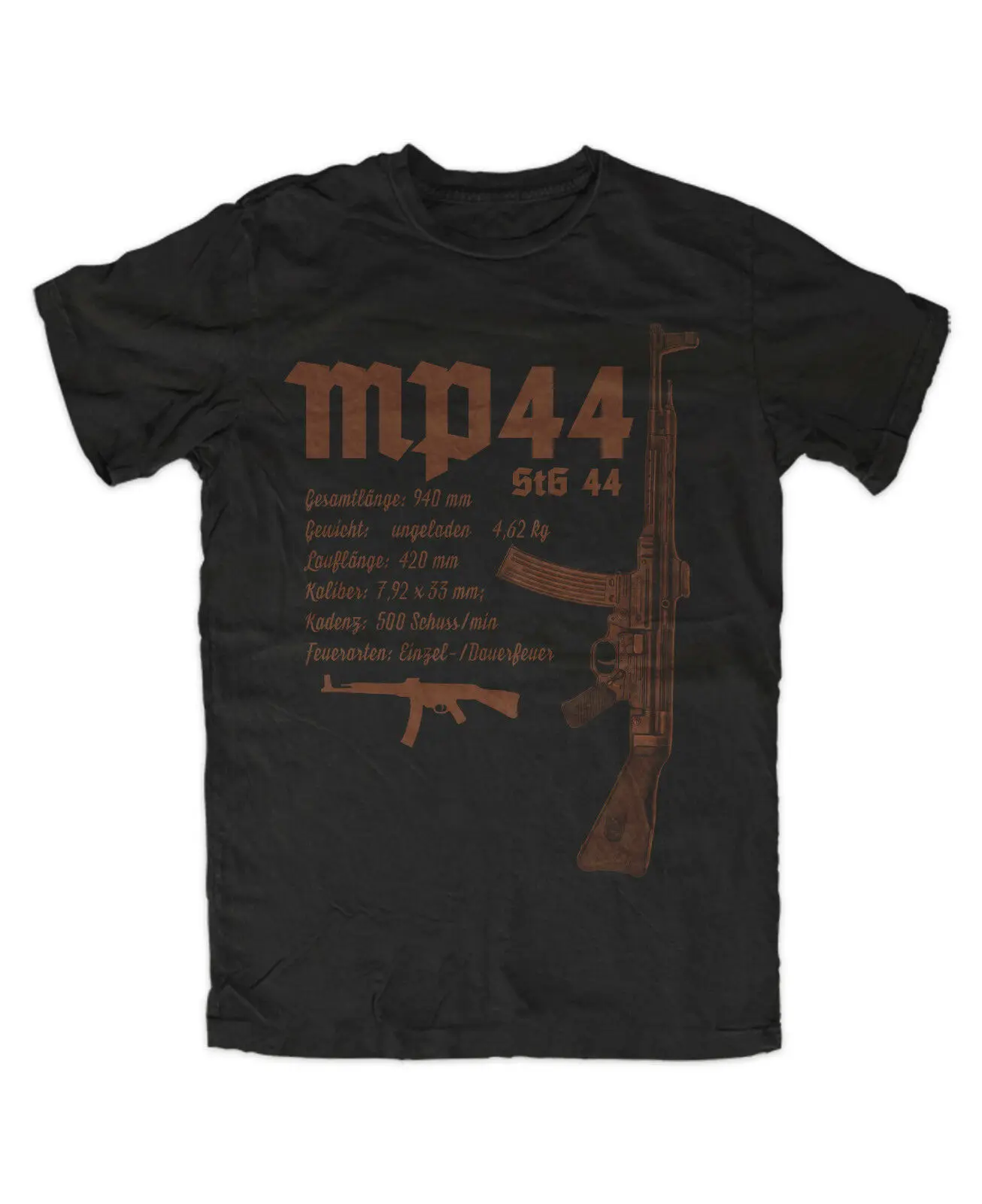 Camiseta masculina de algodão premium do exército, camiseta casual, streetwear de Harajuku, tops curtos do exército, Alemanha, MG 42, MP44