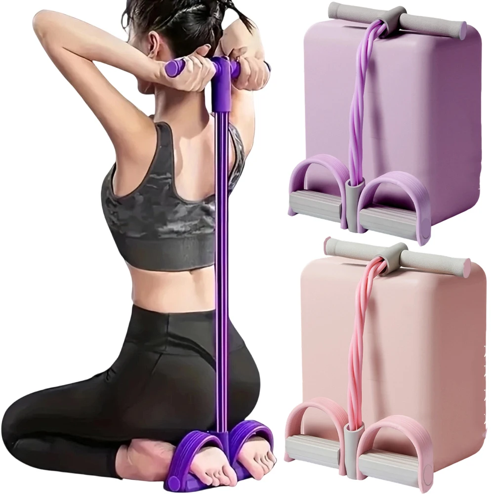 Four Tube Pedal Tensioner Portable Resistance Band Sit Up Fitness Equipment Yoga Stretch Tummy Trimmer Pull Rope Foot Care Tools