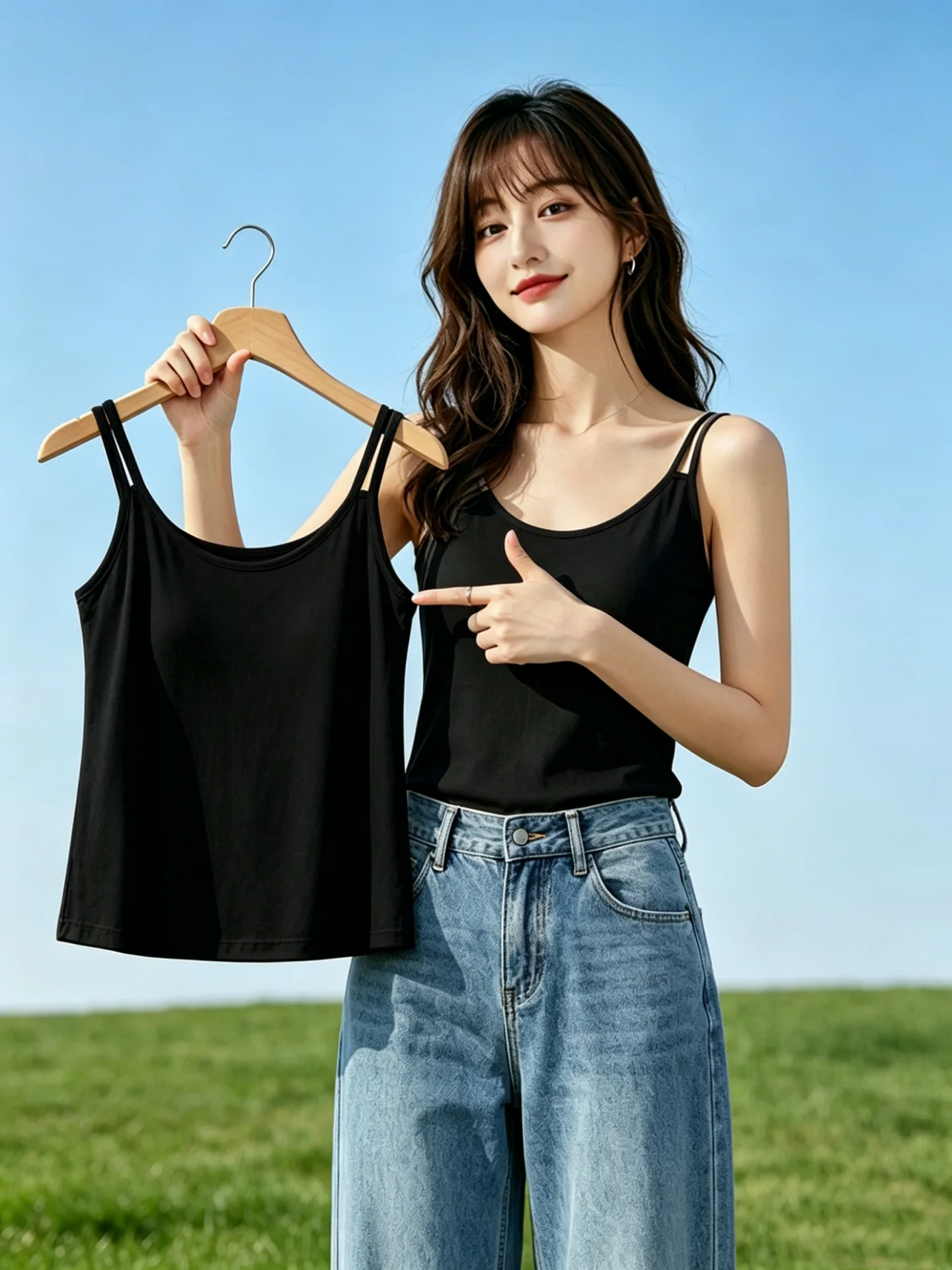 

Ice Silk Strap Vest Women's Summer New Large Size Loose Sleeveless Underarm Conceal Slimming Top Simple Style Pure Color