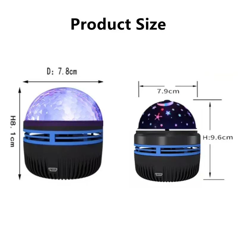 LED Colorful Starry Sky Projection Lamp Rotating Magic Ball Moon Star Crystal Night Light Bedroom Decoration Lighting Gift