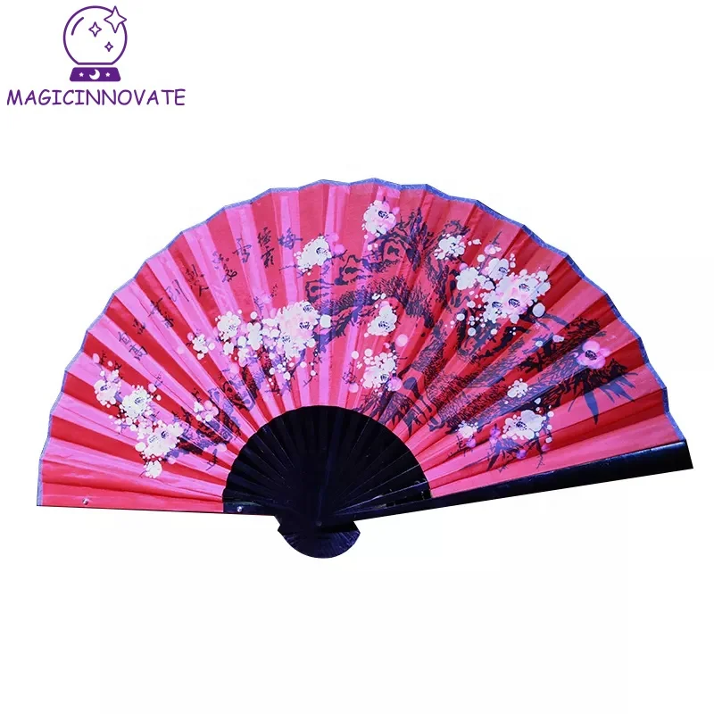 Eventail-pliant-en-soie-rouge-magnifique-accessoire-de-magie-eventail-pliant-en-forme-de-fleur-de-prunier-accessoire-de-magie-de-scene-accessoire-d'illusion-accessoires-de-magie