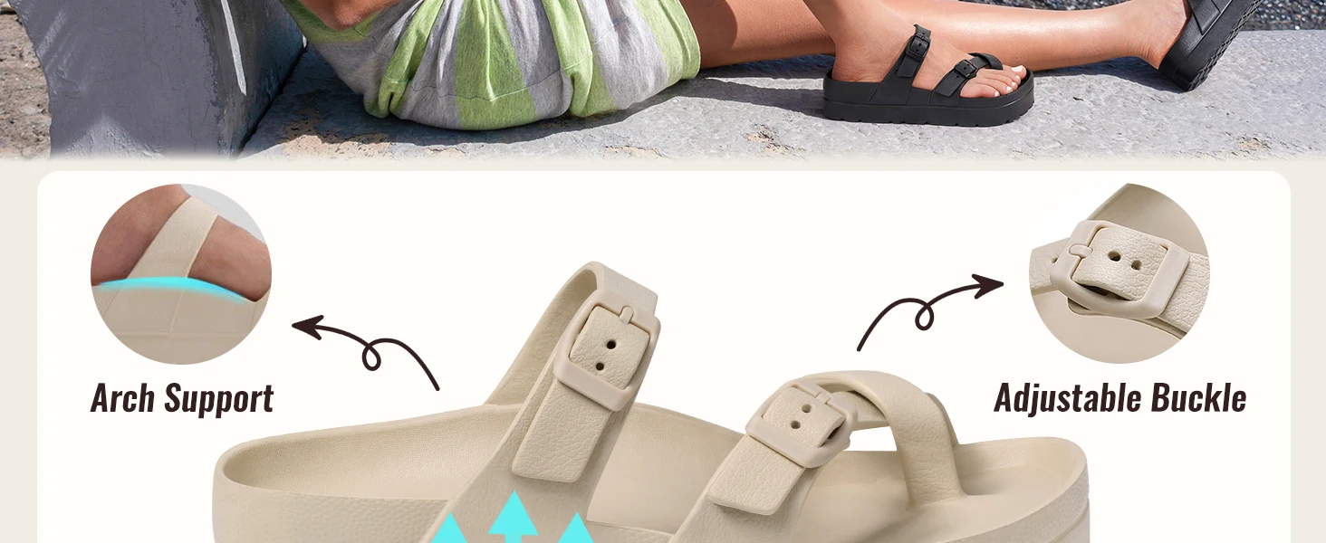 Smile Damen Sommer Bequeme Schaumstoff-Hausschuhe Plateau-Sandalen mit Fußgewölbeunterstützung Slides Verstellbare Schnalle Sommer-Strandsandalen – Detail 4