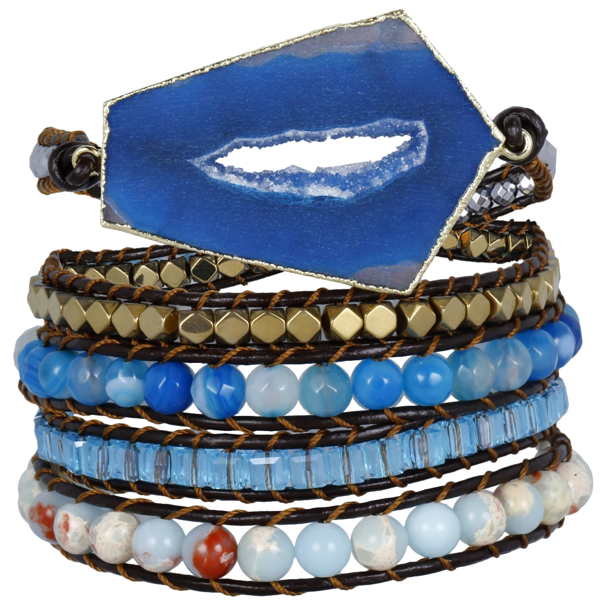 

Agate Slice Crystal Stone Beads Wrap Bracelets Bohemian Leather Woven Healing Stone Jewelry For Women Men