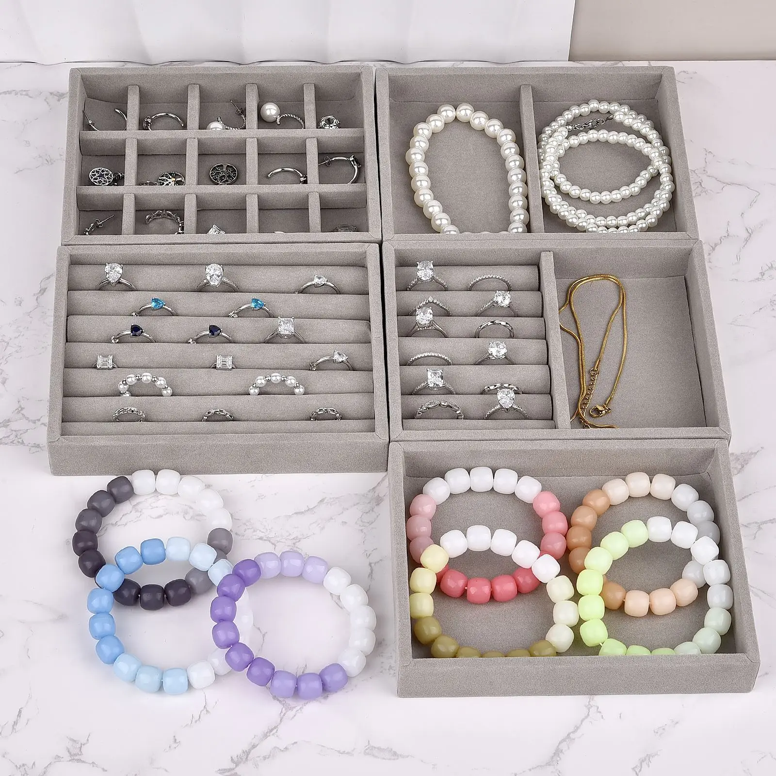 Soft Velvet Stackable Jewelry Tray Case Jewelry Display Storage Showcase Portable Ring Earring Necklace Organizer Jewelry Holder