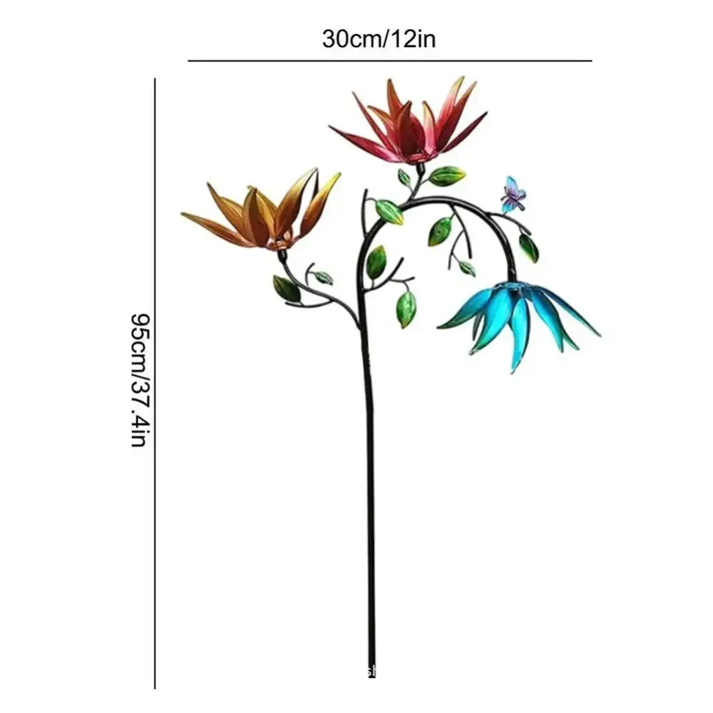 Landscape Art Decoration Metal Wind Spinner Creative Durable Gardening Plug with Spinning Flowers Wind Rotator Gift