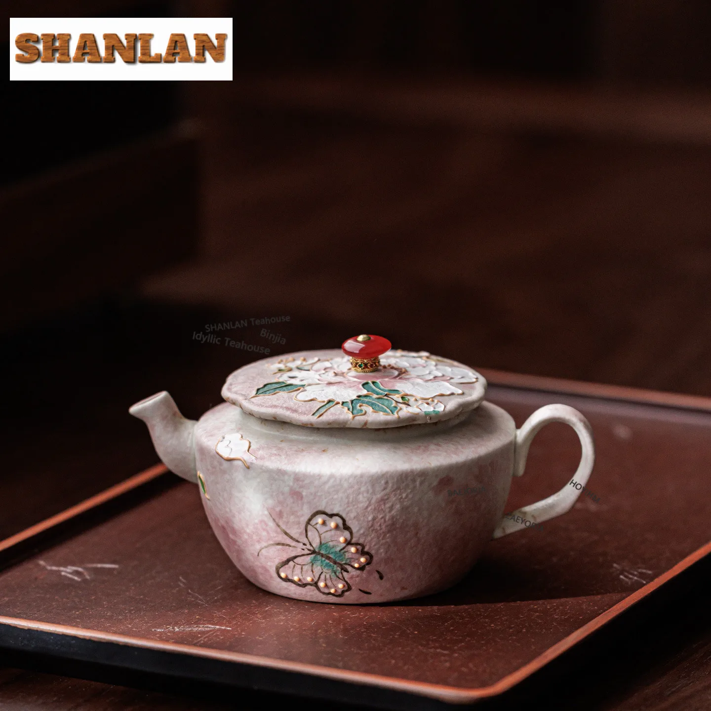 

125ml Hand-painted Butterfly Peony Teapot Vintage Tea Infuser Pot Tea Soaking Kettle With Filter Flower Tea Drinkware Decoration