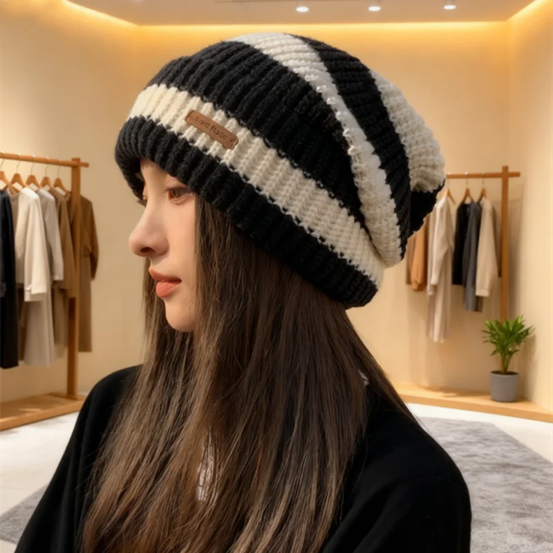 HUAHUAЖенские полосатые шапки, мужские зимние теплые шапки в стиле хип-хоп, повседневные вязаные шапки унисекс HUAHUA