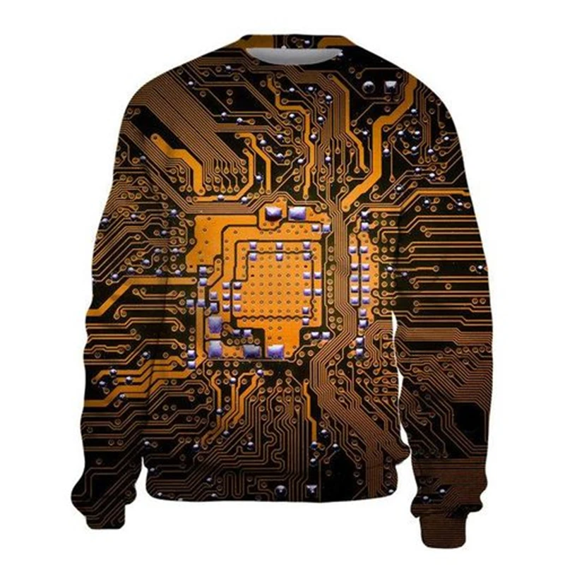 

3D Circuit Board Electronic Chip Graphic Sweatshirt For Men Clothing Cool Motherboard CPU Mainboard Sweater Short Sleeve Tops