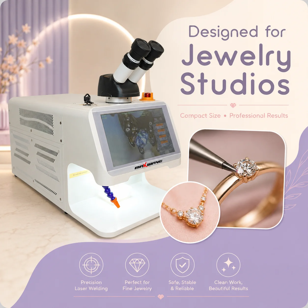 Jewelry Laser Welder Professional Repair Machine with Binocular Microscope Touch Screen Stable Bench for Goldsmith Studio Use