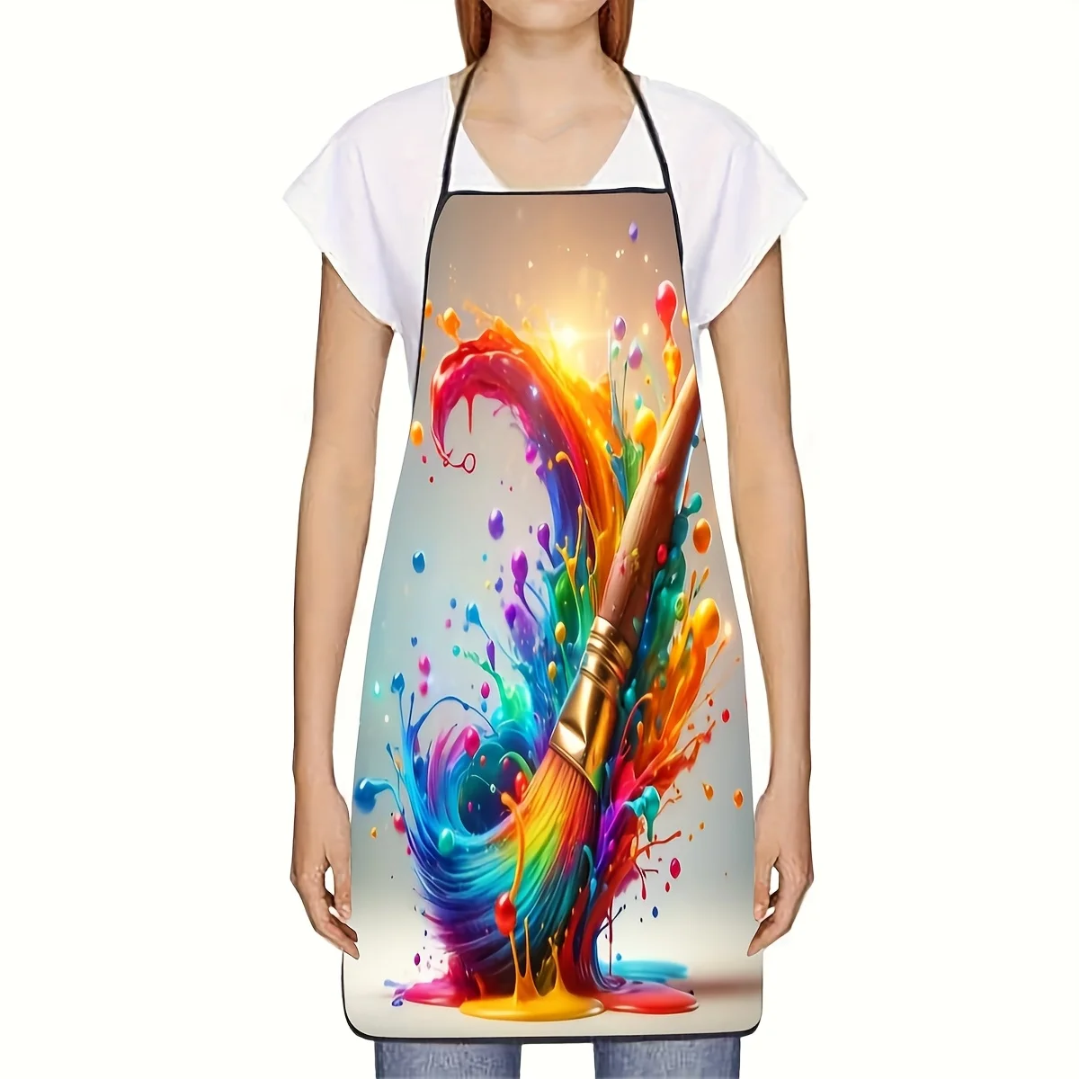 Colorful Paint Brush Apron, Artistic Watercolor Splash Graphic Cooking Bib, Creative Kitchen Decor, Gift for Artist