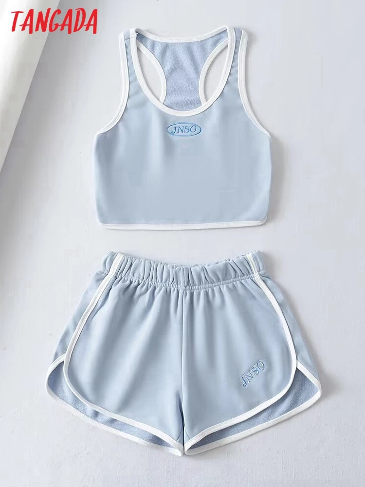 Tangada 2024 Tracksuits Two Piece Set White Tank and Shorts 2T83