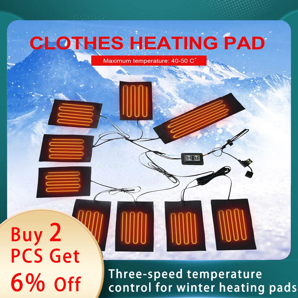 USB Charged Clothes Heating Pad 5V Electric Heating Sheet With 3 Gear Adjustable Temperature Heating Warmer Pad For Vest Jacket