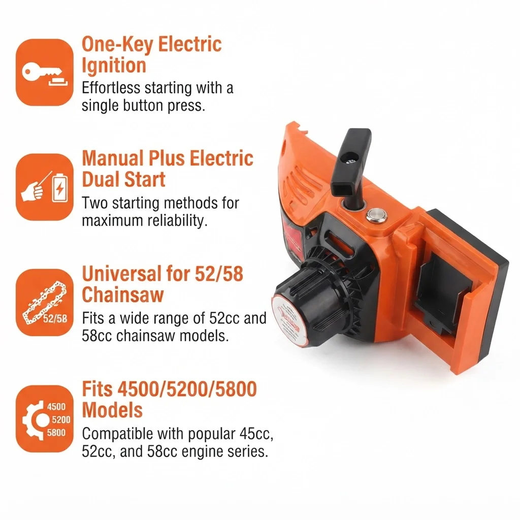 52/58cc Chainsaw Electric Start Starter Assembly Compatible with 4500 5200 5800