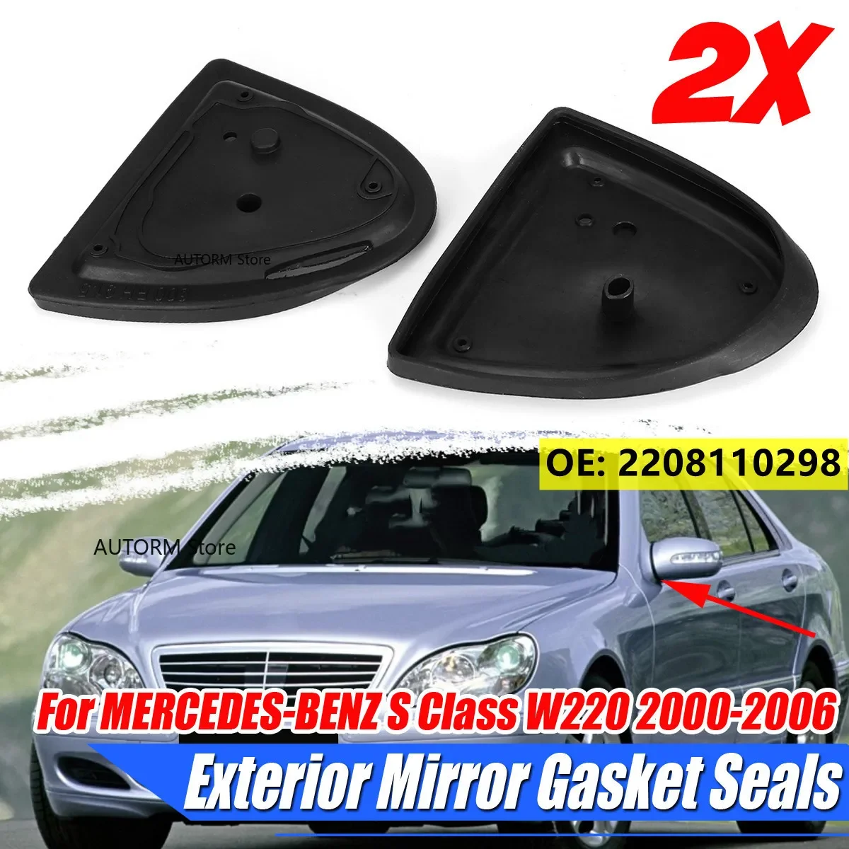 Pair Car Exterior Door Mirror Gasket Side Mirror Gasket Seals 2208110298 For Mercedes‑Benz W220 S320 S350 S430 1999-2006