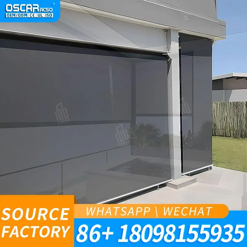Outdoor Motorized Zip Track Roller Blinds for Blackout and Privacy in Backyard Patio Garden Rolling Blind