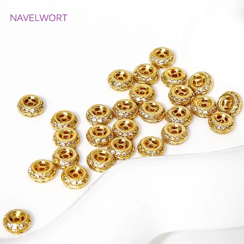 18K Gold Plated Inlaid Zircon Separation Beads Loose Beads Brass Round Spacer Beads For DIY Jewelry Making Accessories Findings