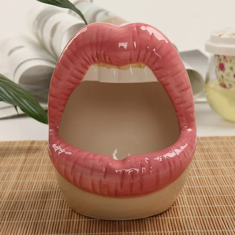 Cute Cartoon Cigar Ashtray Lips Ceramic Ashtray Creative Flower Pot Trendy Mouth Fashion Home Mini Send Boyfriend Gift