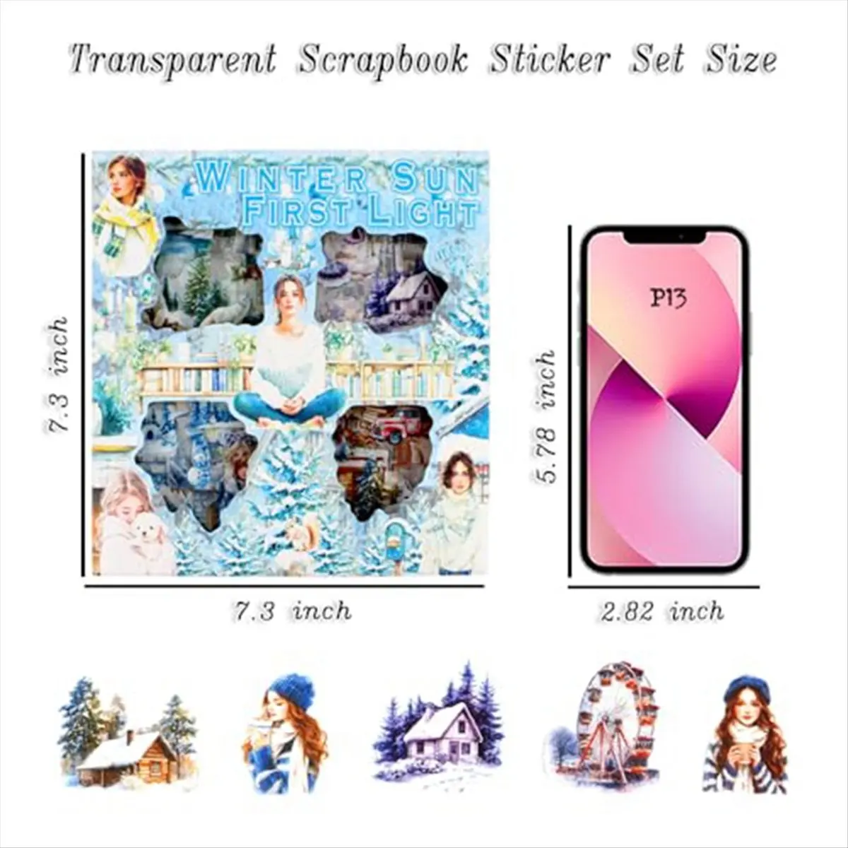 COFA 100 Sheet Winter Scrapbook Stickers for Scrapbooking Supplies, 100 Sheets Transparent PET Scenery Journal Stickers