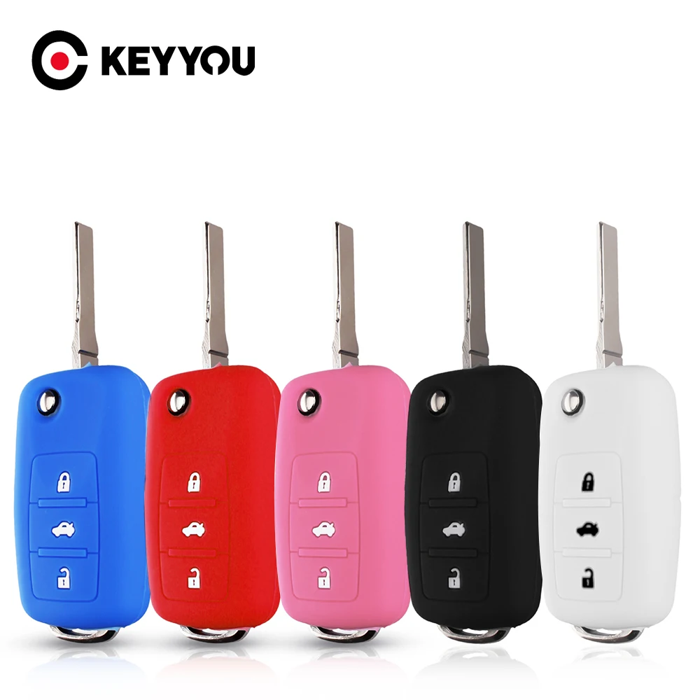 KEYYOU Silicone Car Key Cover Case Shell For VW Volkswagen Polo Golf Passat Beetle Caddy T5 Eos Tiguan SkodaA5 SEAT Leon Altea