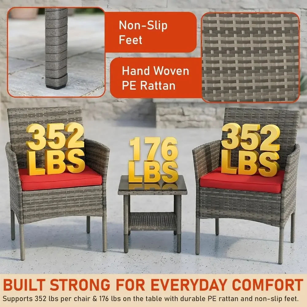 3 Pieces Patio urniture Outdoor Bistro Set Outdoor&Indoor Contion Set Coee Table Chairs Set or 2 with Water-Resistant Cushions o view 6