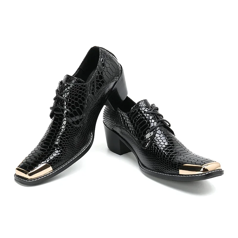 Classic Black Men Mid Heel Oxfords Shoes Business Office Big Size Formal Shoes Male Genuine Leather Wedding Party Dress Shoes