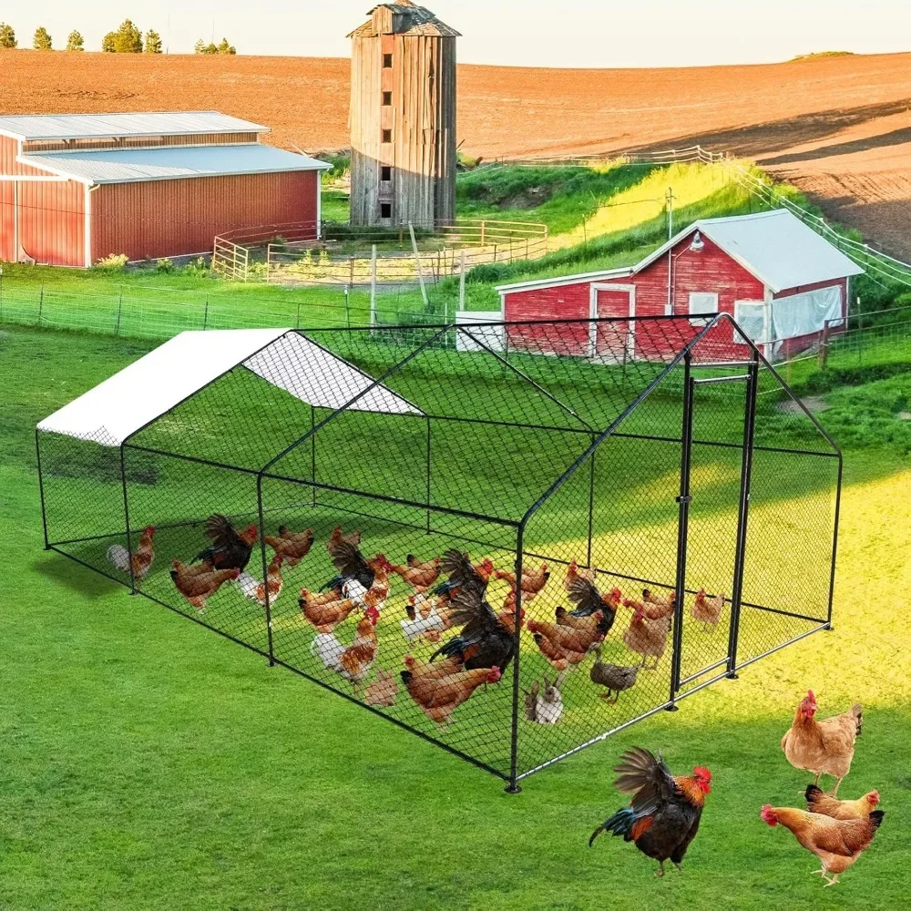 

Chicken Coop Large Metal ChickenPenPoultry Cage House Rabbits Habitat CageSpire Shaped Coop with Waterproof and Anti-Ultraviolet