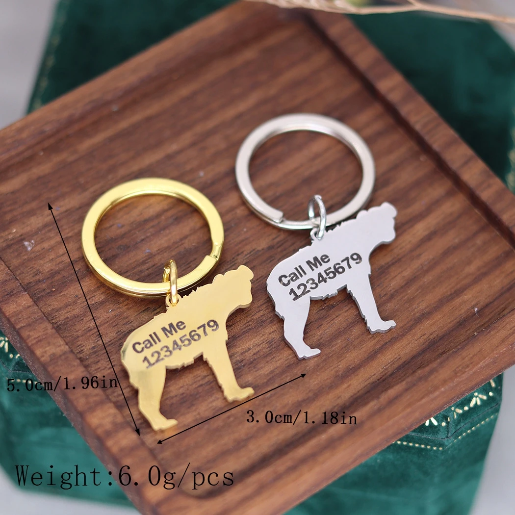 QIAMNI Custom Phone Number Keychains Hyena Animals Personalized Stainless Steel Dog Keyring Laser Engraving Name Car Key Chain