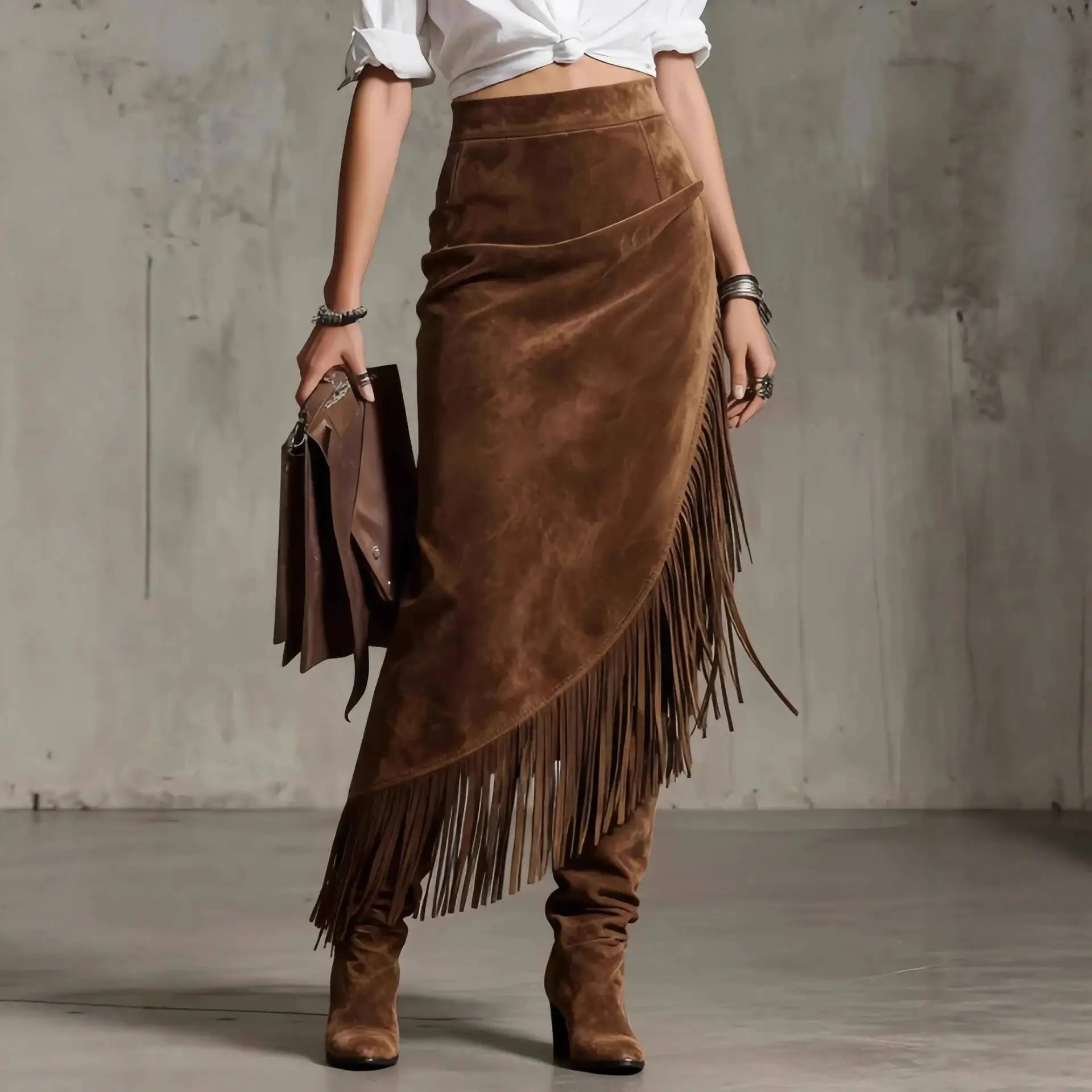 Autumn Winter Western-Style Versatile Fringed Irregular Skirt, American Wild Style Hot Item, Suitable For Music Festivals, Retro
