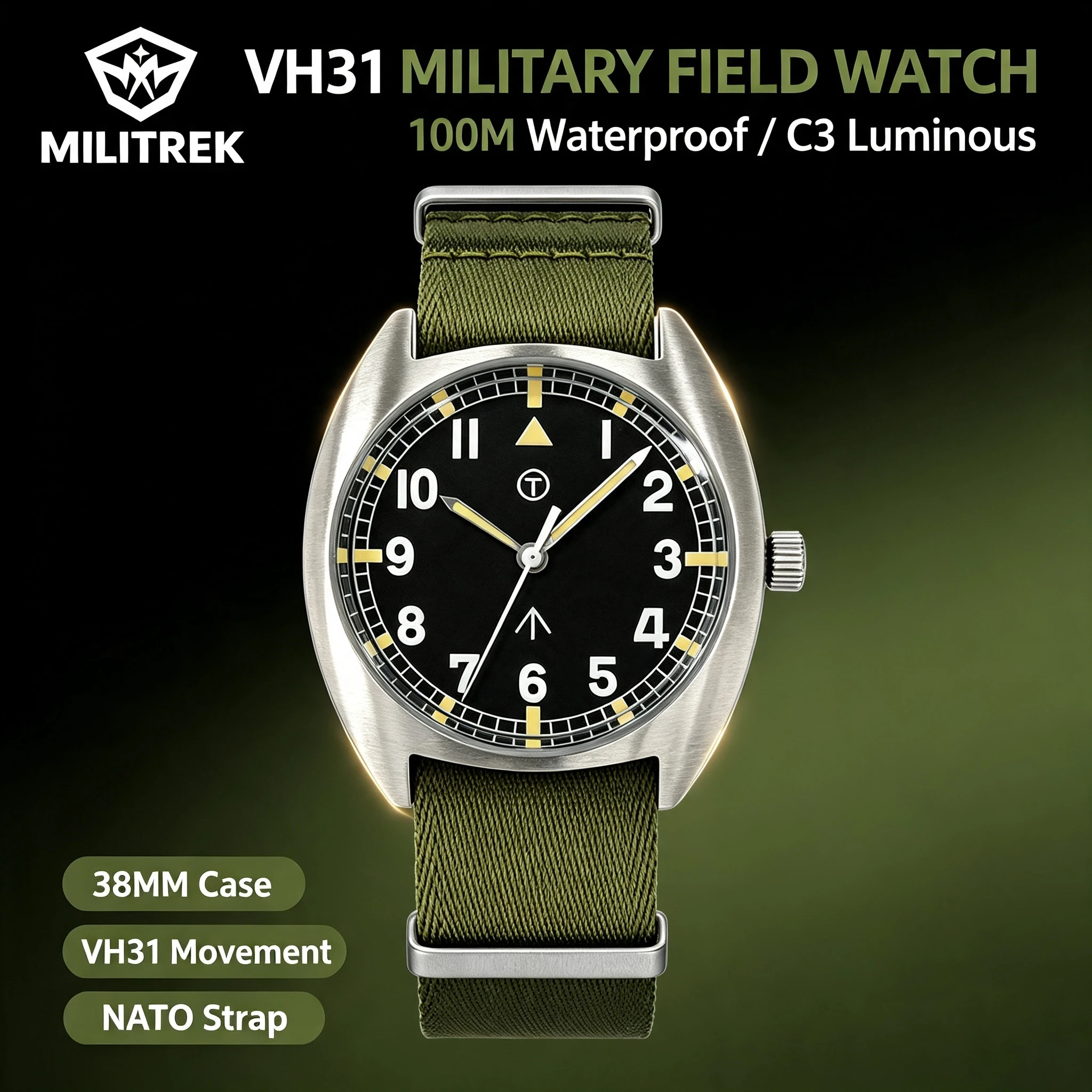 MILITREK MT9004 Retro W10 Military Pilot Watch For Men 38mm VH31 Quartz Movement 10ATM Waterproof Sapphire Crystal Wrist Watch