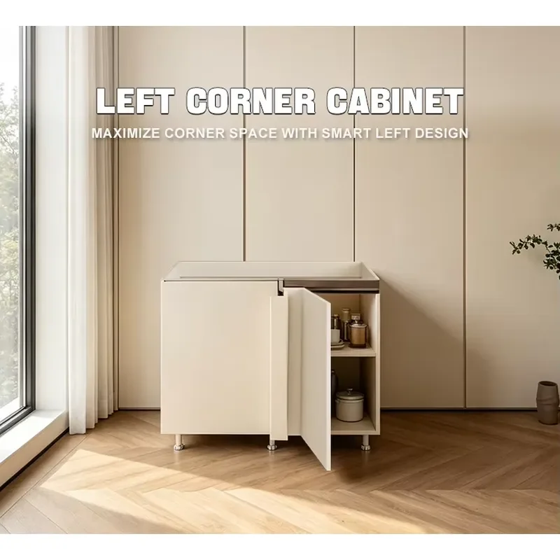 Left Corner Kitchen Base Cabinet Large Capacity Modular Design Simple Style Bottom Storage Solution for Modern Home