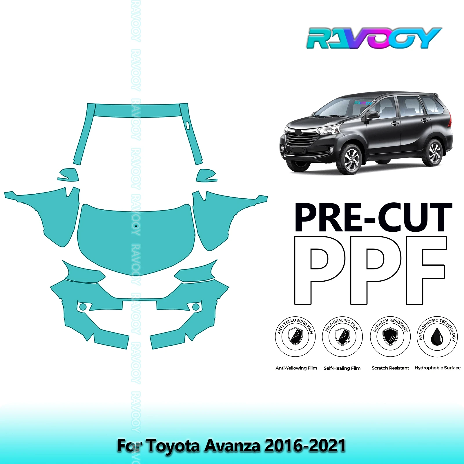 

8.5Mil Precut Paint Protection Film PPF Clear Bra Front Kit For Toyota Avanza 2016-2021
