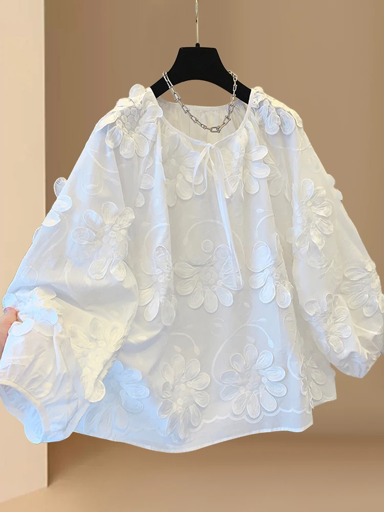 Retro Heavy Embellied Loose Long Sve Women's irt Spring Autumn New Sle Commute Faion Korean Version Sweet Ties