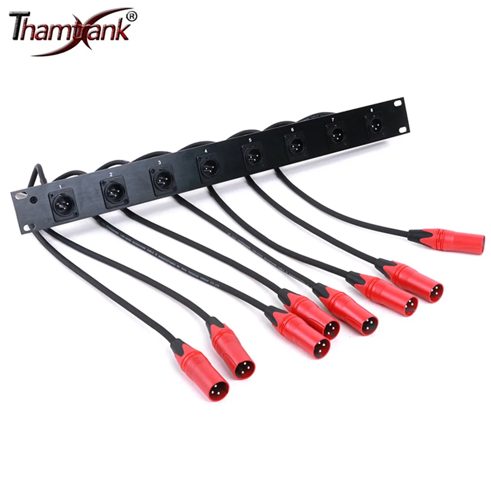 8-Hole 3Pin XLR Male MIC Socket to Male XLR Pass Through Connector Converter Audio Cable,8-Way 1U Cabinet XLR Audio Jumper Rack