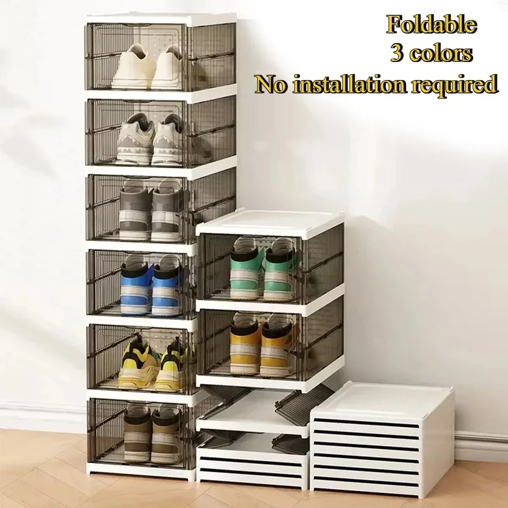 

1PC Foldable Shoe Box No-Mount Shoe Rack 1/3/6 Layers Stackable Cabinet Transparent Organizers Rack Shoe Organizer and Storage