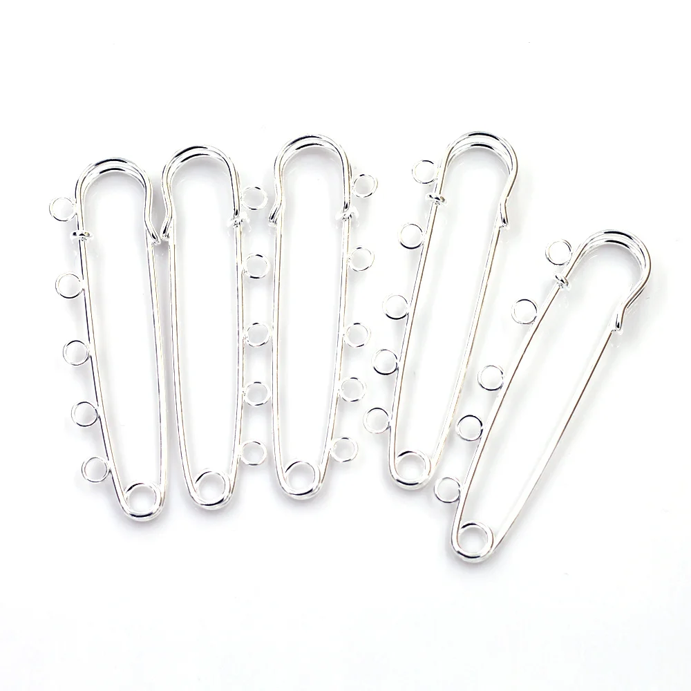 Brooches Safety Pins Alloy Silver Plated 5 Holes Jewelry DIY Accessories 7cm