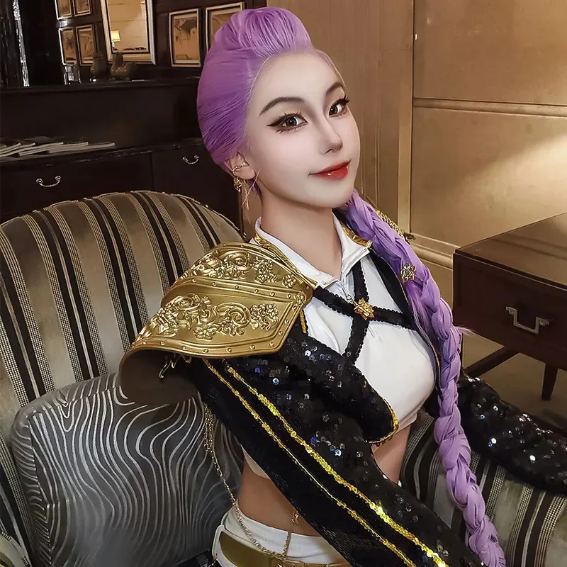 

New Rumi Cosplay Costume High Quality Wig Black Gold Coat 3D Props Full Set for Women