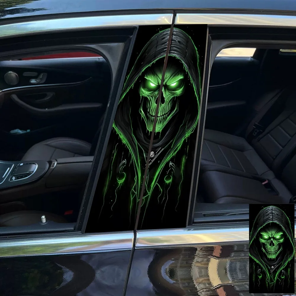 

2Pcs, ghost skull printed car B-pillar sticker, easy to apply and remove stickers, smooth surface, self-adhesive, durable,