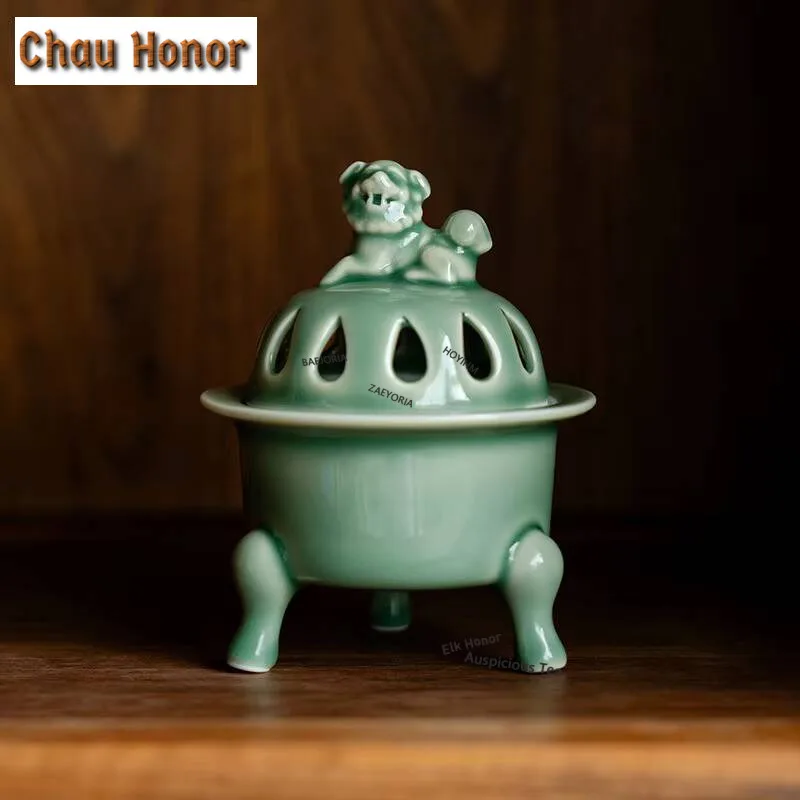 Yue Kiln Celadon Lion Incense Holder Zen Garden Incense Burners Consecrate Smell Distributor Censer Tea Items Decoration Craft