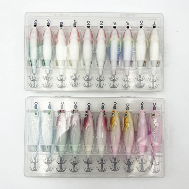 ShareShark 10 Stück/Box 8cm/5,7g Garnelen-Angelköder Leuchtende Tintenfisch-Jigs Haken Meeresangel-Zubehör Künstlicher Köder Oktopus-Köder – Detail 22